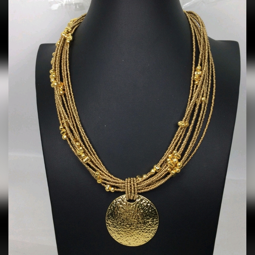 Joan Rivers Textured Pendant Goldtone Multi Strand Necklace 18" EUC VTG